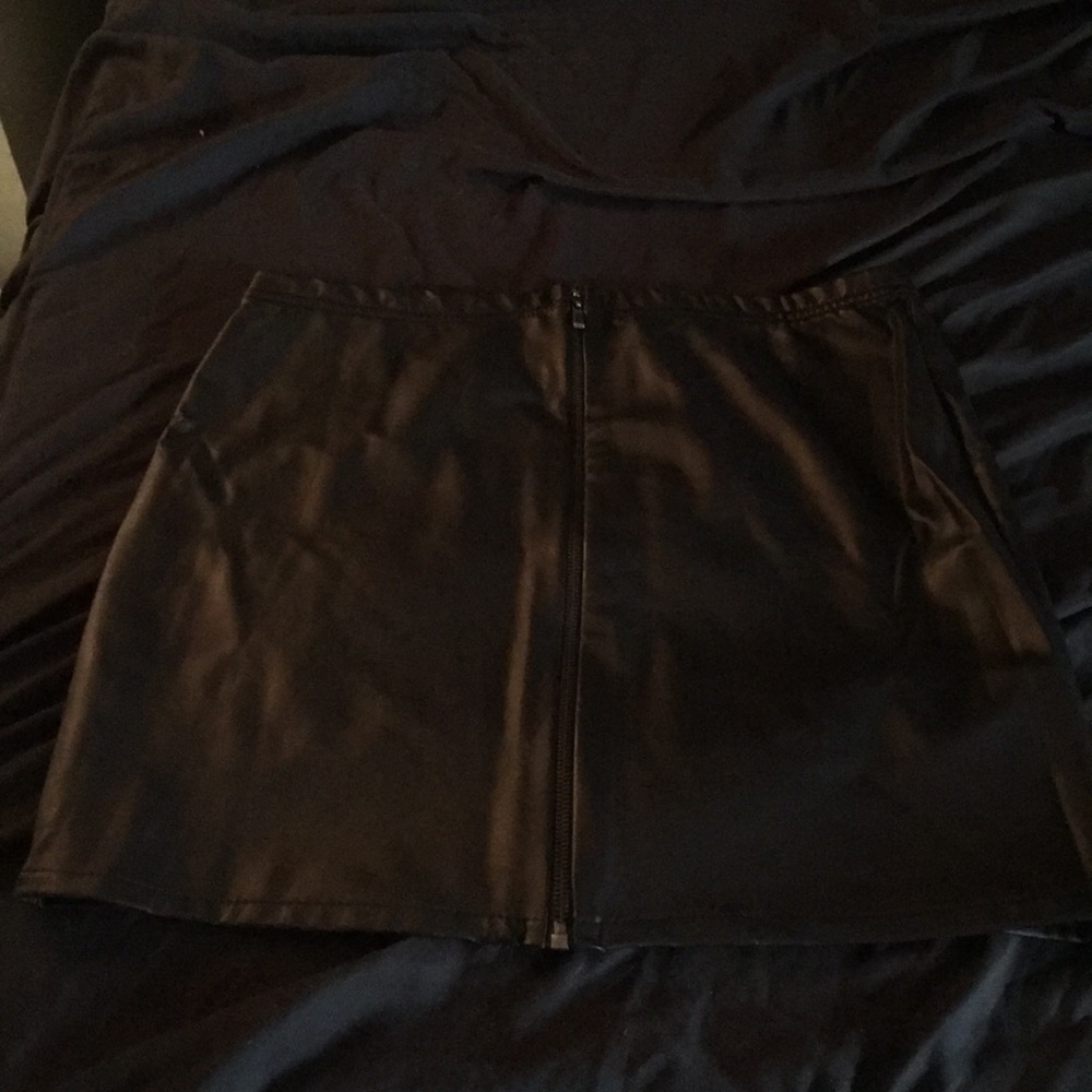 Black leather mini skirt